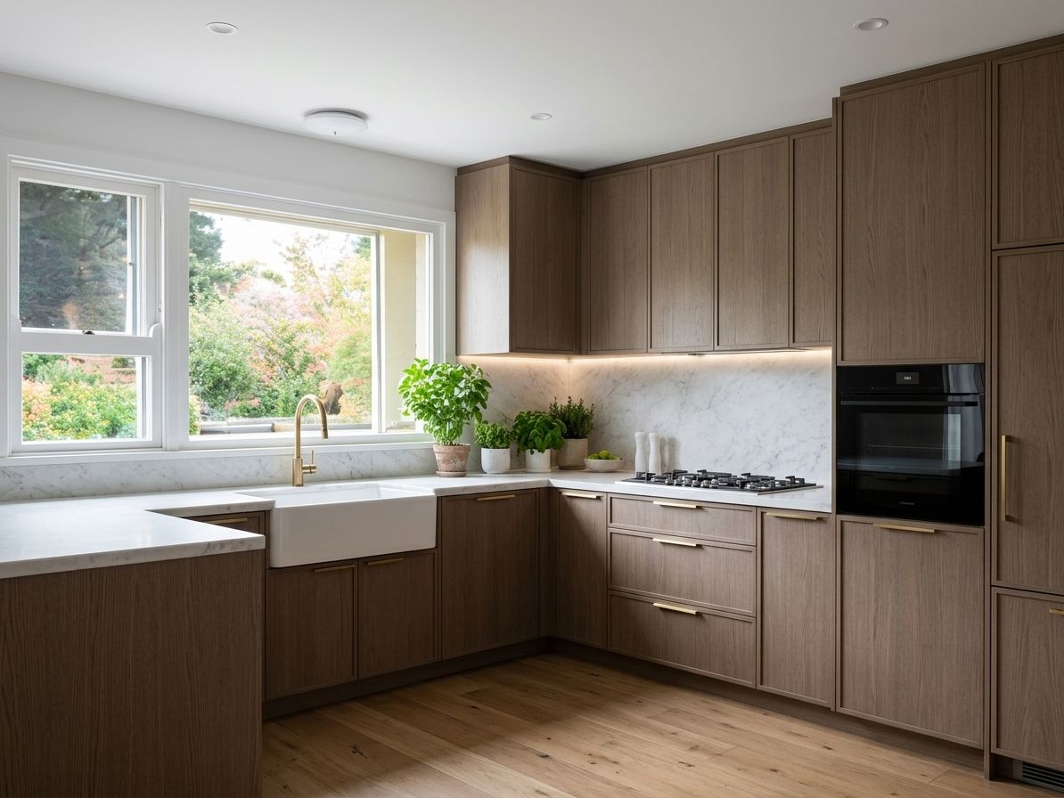 Custom smoked-oak kitchen with marble benchtop by cabinet makers in Toorak Melbourne